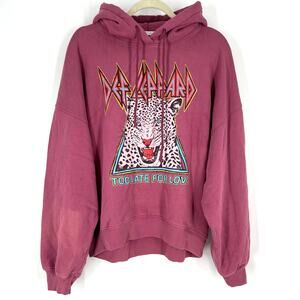 Daydreamer Def Leppard Too Late For Love Oversized Hoodie Sweatershirt Pink XS